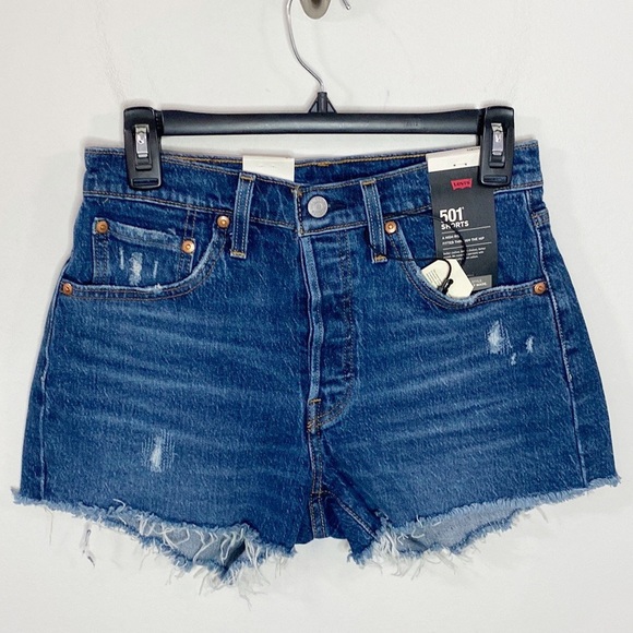 Levi’s Premium 501 High-Rise Distressed mini Shorts in Salsa Destiny Wash sz 27 - Picture 3 of 14